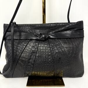 Women Clutch Shoulder Bag Black Leather Crocodile Mae in Columbia Vintage Retro